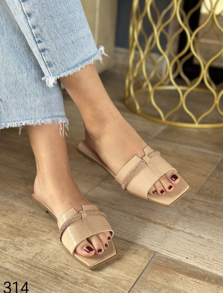 Elegant Summer Slip-On Sandals – Rhinestone Cross-Band Slides with Soft Upper