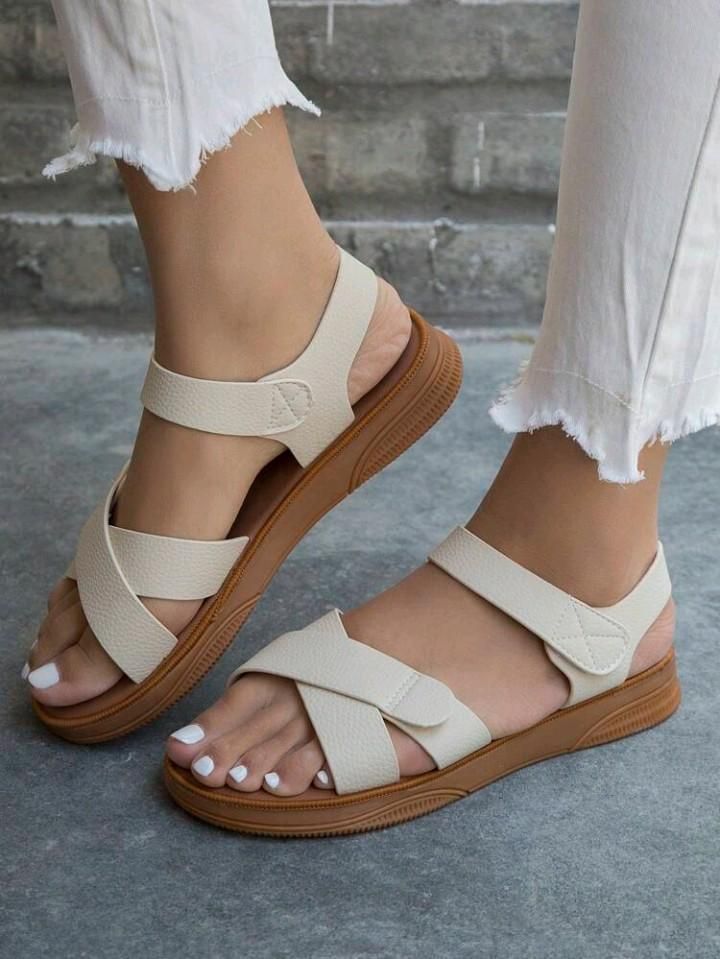 Modern Elegance: White Cross-Strap Platform Sandals with Slingback