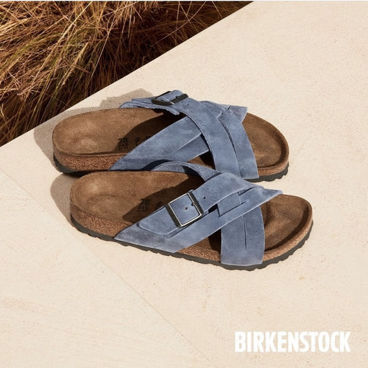 Birkenstock Blue Suede Cross-Strap Sandals