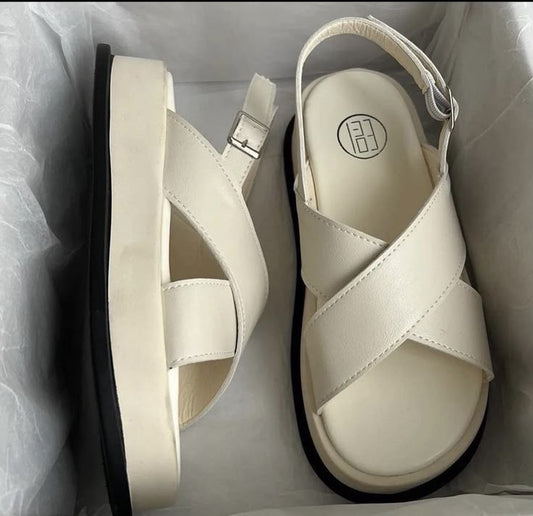 Modern Elegance: White Cross-Strap Platform Sandals with Slingback